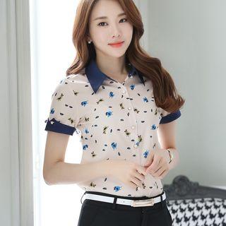 Print Panel Short-sleeve Blouse