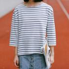 Striped 3/4-sleeve T-shirt Blue - One Size