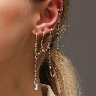 Rhinestone Chained Earring 01-12233 - 1 Pc - Gold - One Size
