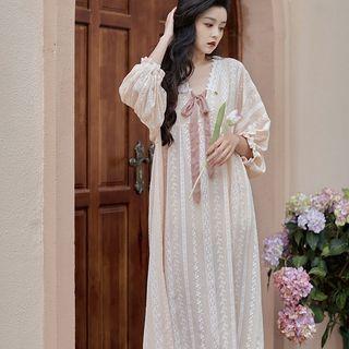 Long-sleeve Lace Midi Smock Dress