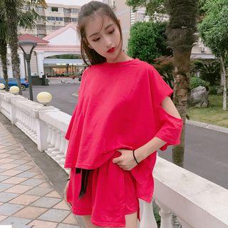 Set: Elbow-sleeve Cut Out T-shirt + Shorts
