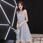 Star Embroidered Spaghetti Strap Cocktail Dress