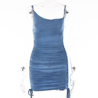 Spaghetti Strap Drawstring Asymmetrical Mini Sheath Dress