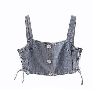Spaghetti Strap Button Denim Top