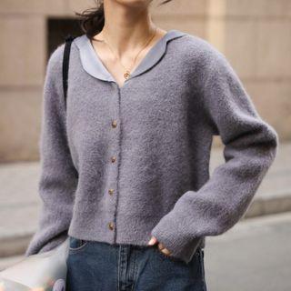 Collared Fluffy Cropped Cardigan
