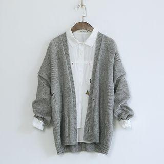 Plain Distressed Cardigan