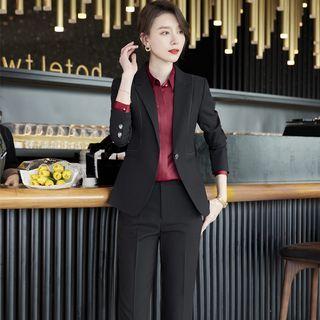 Single-button Blazer / Blouse / Straight Leg Dress Pants