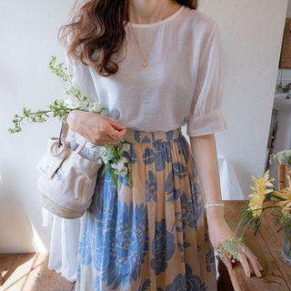 Round-neck Ruffle-back Blouse Ivory - One Size