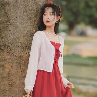 Cropped V-neck Chiffon Cardigan