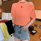 Halter-neck One-shoulder Embroidered Printed T-shirt