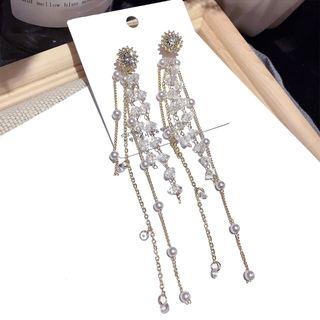 Faux-pearl Fringed Earring Gold - 1 Pair - One Size