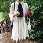 Long-sleeve Collared Tie-neck A-line Dress As Shown In Figure - One Size