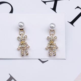 Bear Faux Pearl Alloy Dangle Earring 1 Pair - Gold - One Size