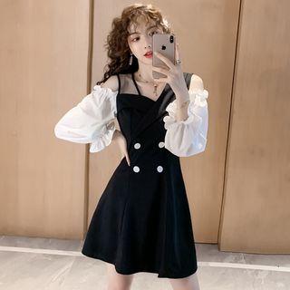 Cold Shoulder Puff-sleeve A-line Dress