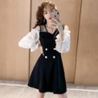 Cold Shoulder Puff-sleeve A-line Dress