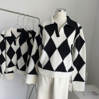 Argyle Sweater Checkerboard - Black & White - One Size