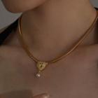 Heart Pendant Faux Pearl Alloy Necklace Gold - One Size