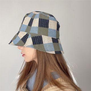 Color-block Plaid Bucket Hat