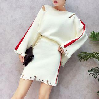 Set: Rip Trim Sweater + Knitted Pencil Skirt