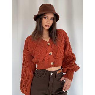 Bubble-sleeve Loose-fit Cropped Cardigan