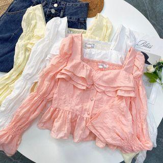 Plain Pleated Ruffle Top