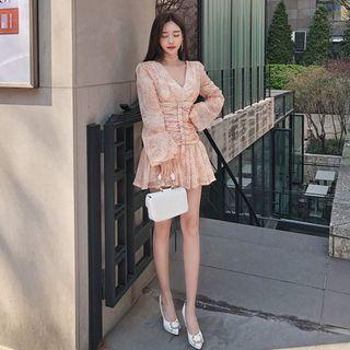 Lace-up Panel Chiffon Minidress Yellow - One Size