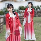 Set: Bell-sleeve Gradient Hanfu Top + Strapless Maxi A-line Dress