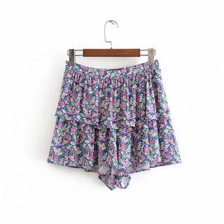 High-waist Floral Layered Shorts