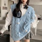 Puff-sleeve Shirt / Floral Sweater Vest