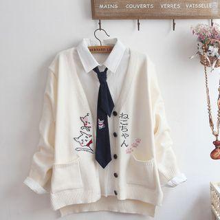 Cat Embroidered Shirt / Cardigan / Set