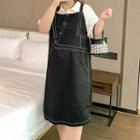 Asymmetrical Contrast Stitched Overall Dress