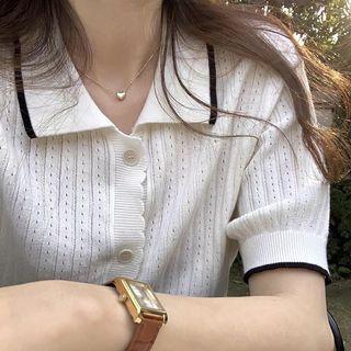 Short-sleeve Collar Pointelle Cardigan