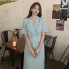 Short-sleeve Double-breasted Blazer / Midi A-line Skirt