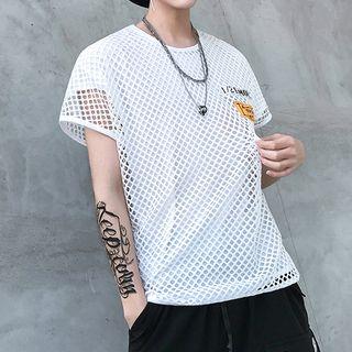 Inset Mesh Short-sleeve Top
