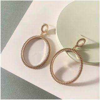 Beaded Hoop Ear Stud 1 Pair - Silver - One Size
