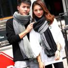 Fringed Two Tone Knit Scarf