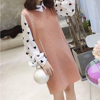 Set: Patterned Blouse + Sleeveless A-line Dress