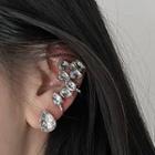 Rhinestone Cuff Earring Set - Ear Stud & Clip On Earring - Silver - One Size