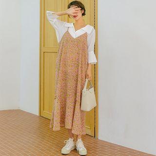 Spaghetti-strap Ruffle-hem Floral Maxi Dress