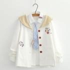 Contrast Collar Button Jacket / Long-sleeve Shirt / Set
