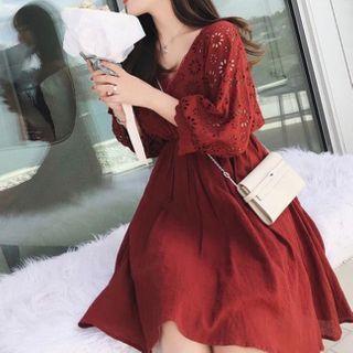 V-neck High-waist Mini Dress