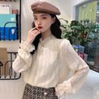 Mock-neck Puff-sleeve Plain Blouse