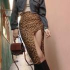 Side-slit Leopard Print Pencil Skirt
