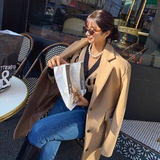 Notch-lapel Wool Blend Long Coat