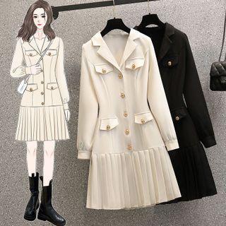 Pleated Midi A-line Blazer Dress