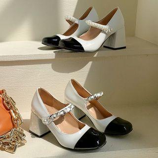 Two-tone Chunky Heel Mary Jane Pumps