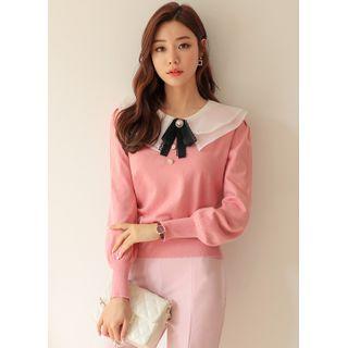 Puff-sleeve Button-detail Knit Top