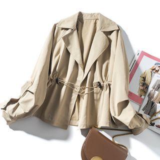 Notch Lapel Drawstring-waist Trench Jacket