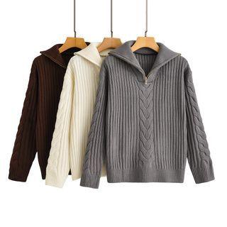 Long Sleeve Zip-detail Cable-knit Loose-fit Sweater