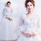 Embellished Long-sleeve Wedding Ball Gown